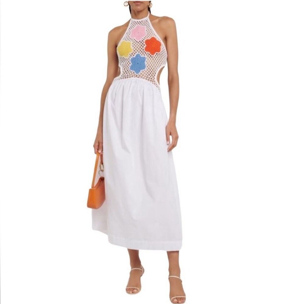 Staud Kaylee Crochet Bodice Halter Midi Dress